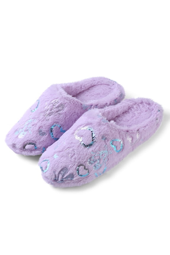 Cute Glitter Hearts Women's Slippers for Daily Use, Comfortable Cushioned Fun to Wear, Non-slip Rubber Textured Sole (Purple-10)