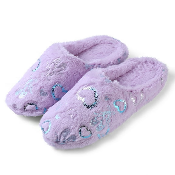 Cute Glitter Hearts Women's Slippers for Daily Use, Comfortable Cushioned Fun to Wear, Non-slip Rubber Textured Sole (Purple-9)