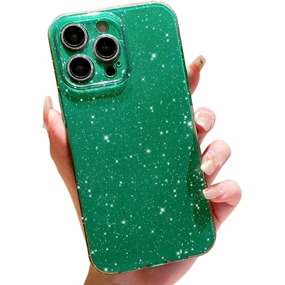 Cute Glitter Phone Case for iPhone 12 Pro Max 6.7 inch, Sparkly Bling Rubber Gel Slim Bumper Shockproof Protective Cover for Women Girls (Alpine Green)