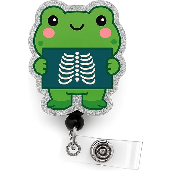 Cute Glitter X-Ray Frog Rad Tech Badge Reel ID Holder for X-Ray Techs, RT(R), Radiology & Imaging Staff