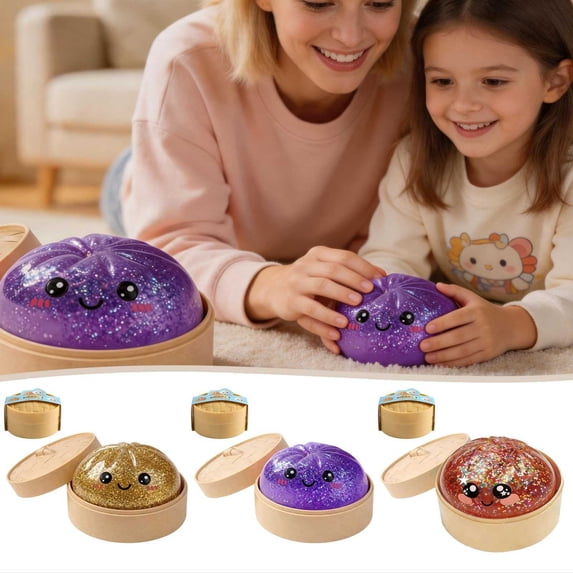 Cute Glittery Dumpling Desktop Decor, Sparkling Miniature Office Desk Ornament, Kawaii Purple Figurine for Shelf & Workspace, Trendy Aesthetic Room Accent, 1 Pack