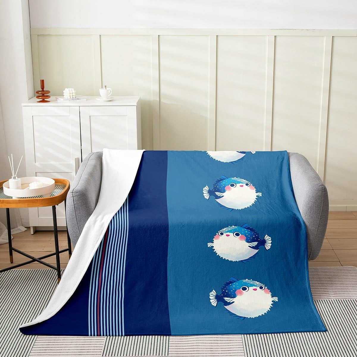 Cute Ladybug Throw Blanket - Lightweight Fleece, 90x90 Inches Queen Size, Green Botanical Leaves Design