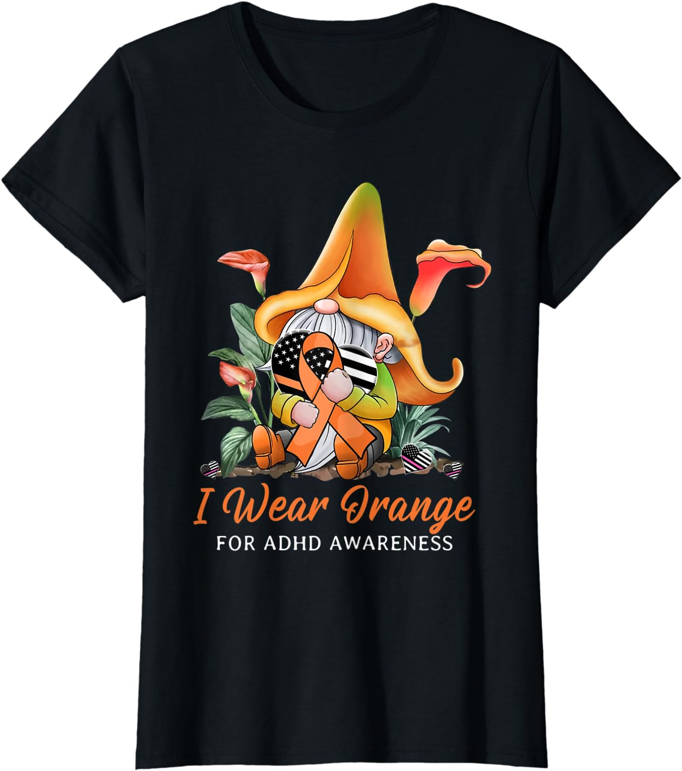 Cute Gnome Holding Orange Ribbon ADHD Awareness TShirt