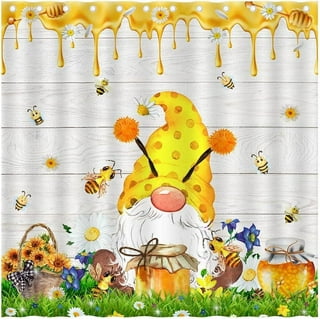  FuShvre Bee Shower Curtain Set with Rugs Honey Bee