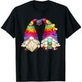 thumbnail image 1 of Cute Gnome In 70s Outfit Shows Peace Sign In Hippie Costume T-Shirt Black Small, 1 of 4