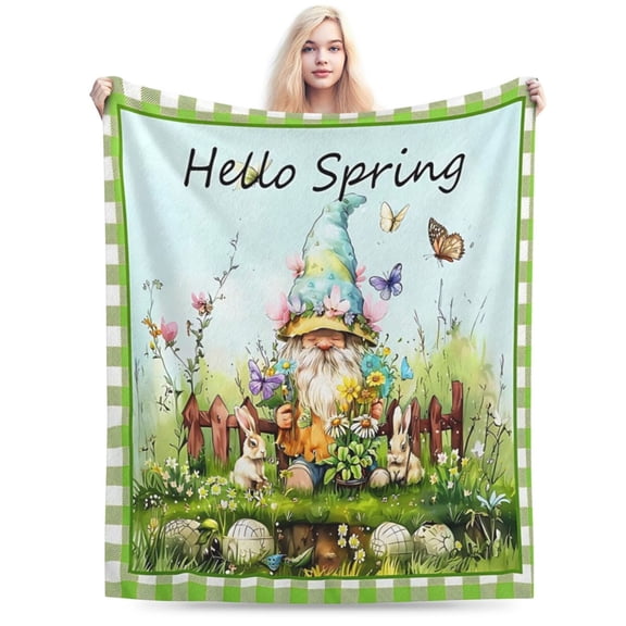 Cute Gnome Rabbit Throw Blanket for Couch 50x40