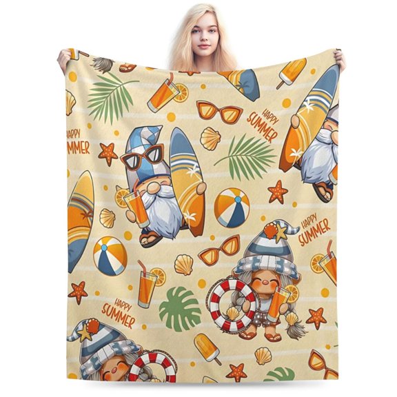 Cute Gnome Shell Surfboard Throw Blanket for Couch 50x40