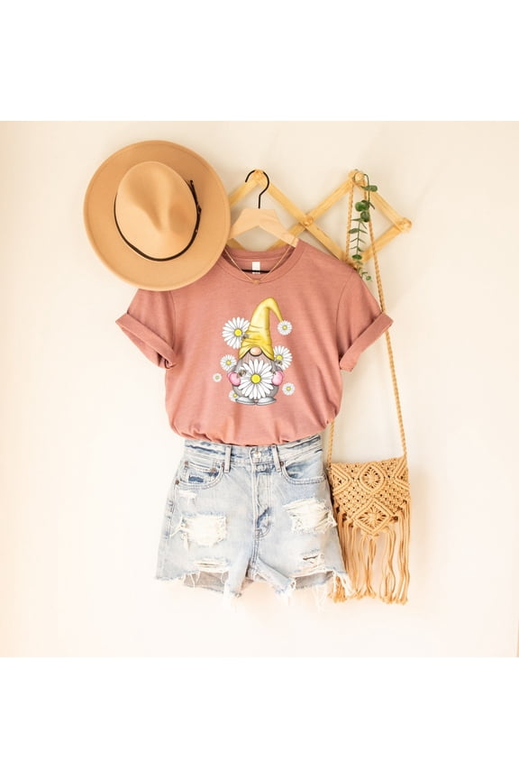 Cute Gnome Spring Shirt, Daisy Graphic Tees, Floral Shirts for Women, Spring TShirt, Summer Clothing, for Her, Gnome s, Gnome All Size S-5Xl