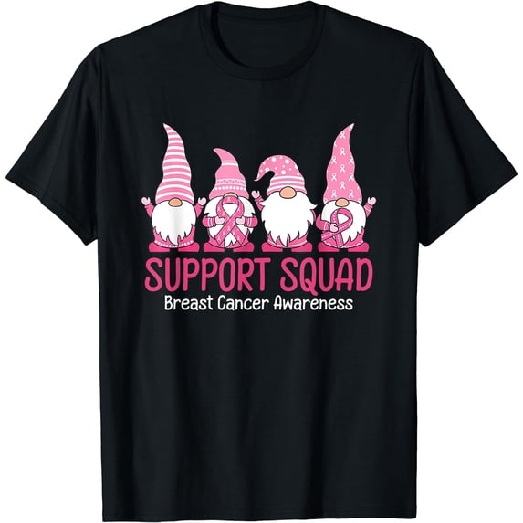 Cute Gnome Support Squad Breast Cancer Awareness T-Shirt
