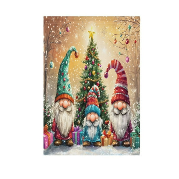 Cute Gnomes Christmas Garden Flag House Banner 12" x 18" Double Sided Outdoor Yard Decoration