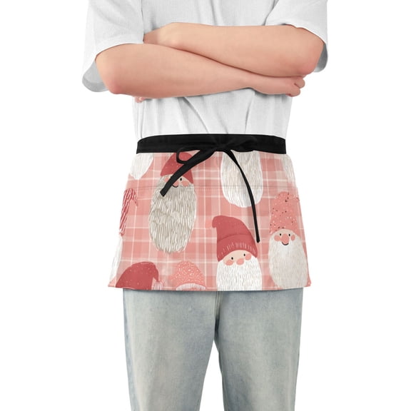 Cute Gnomes Faces Christmas Short Server Apron with 3 Pockets for Unisex Chef Gardening