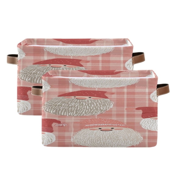Cute Gnomes Faces Christmas Square Storage Bins with Handles Collapsible Containing Box 2 Packs