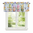 thumbnail image 1 of Cute Gnomes Window Valance for Kitchen, Watercolor Country Spring Colorful Flowers Butterfly Blue Plaid Rod Pocket Short Curtain for Small Windows, Light Filtering Decorative Valance, 54 x 18 Inch, 1 of 9