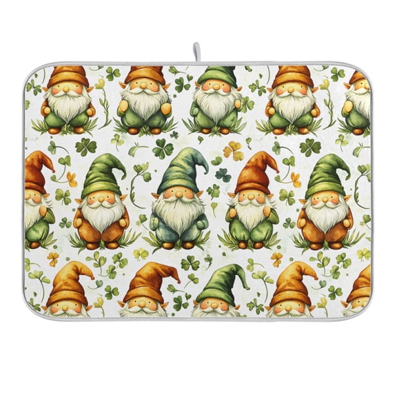 Cute Gnomes with Hats Dish Drying Mat 16x18 Absorbent Microfiber Draining Rack Pad for Kitchen Counter Sink
