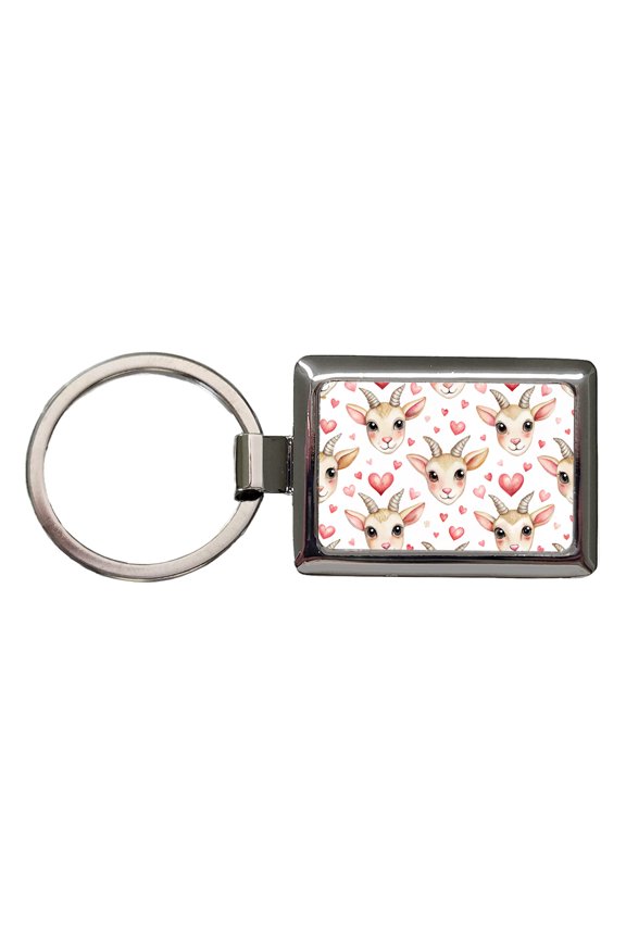 Cute Goat Faces Hearts Watercolor Metal Rectangle Keychain
