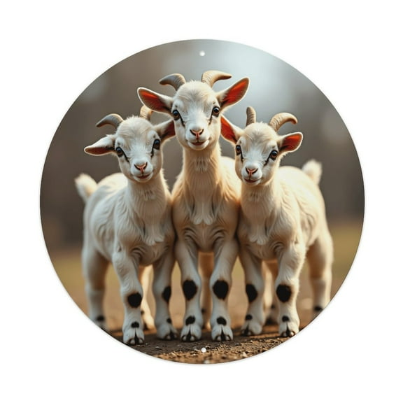 Cute Goat Vintage Round Metal Tin Sign Nostalgic Metal Sign Home Decor for Bar Garden Kitchen Restaurant Garage 8x8 Inch