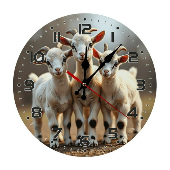 Cute Goat Wall Clock 10 Inch Silent Non Ticking Round Wooden Clock Decoration for Living Room Kitchen Bedroom Bathroom Office Classroom