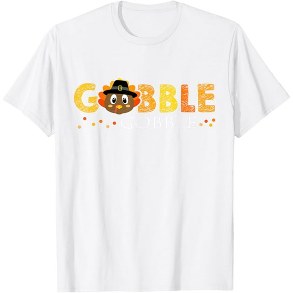 Cute Gobble Gobble Turkey Pilgrim Little Boys Thanksgiving T-Shirt
