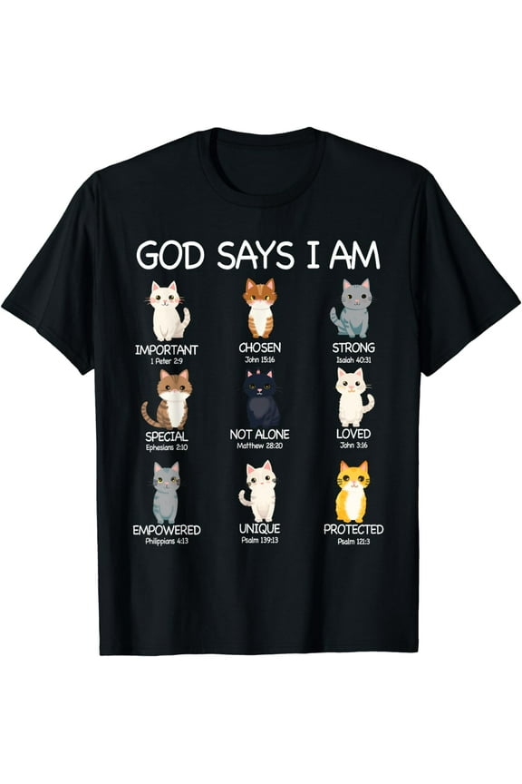 Cute God Says I Am Cat Lover Funny Christian Kids Girls T-Shirt