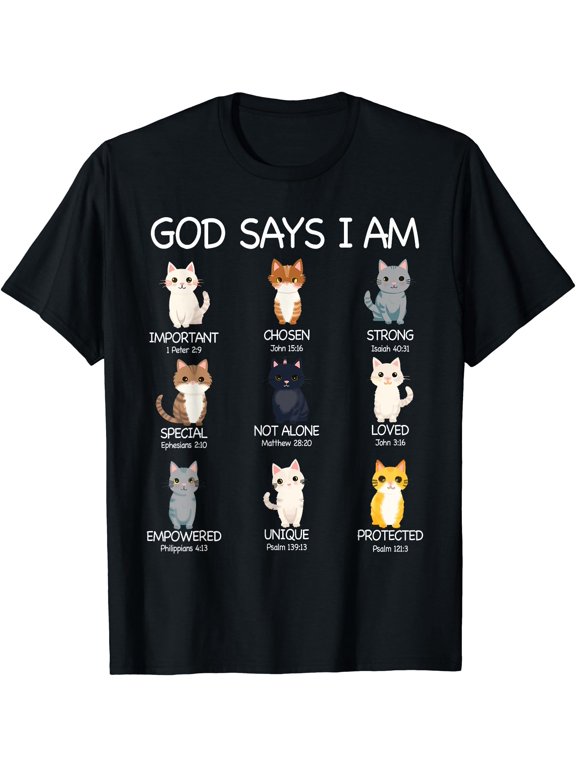 Cute God Says I Am Cat Lover Funny Christian Kids Girls T-Shirt