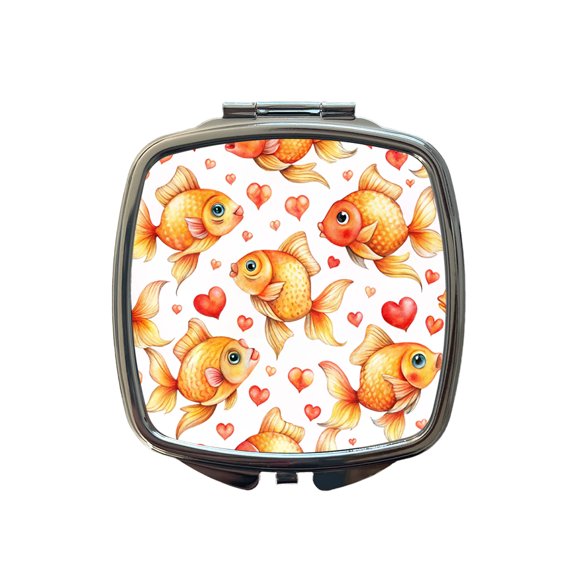 Cute Gold Fish Hearts Watercolor Travel Makeup Handbag Purse Small Pocket Compact Mirror