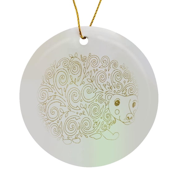 3drose, Cute Gold Hedge Hog Illustration, Circle Porcelain Ornament