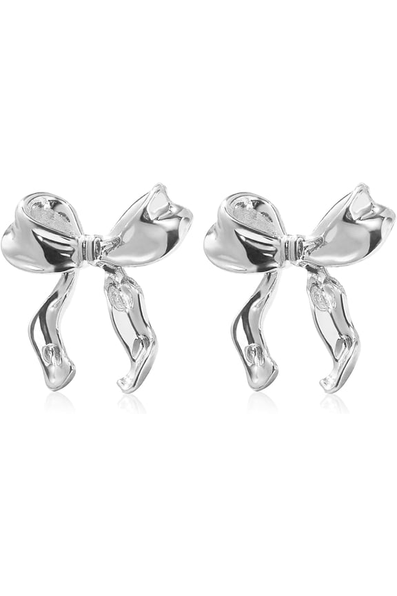 Cute Gold Silvery Bow Stud Earrings for Women Classic Ribbon Bow Stud Bowknot Statement Earrings Christmas Birthday Jewelry