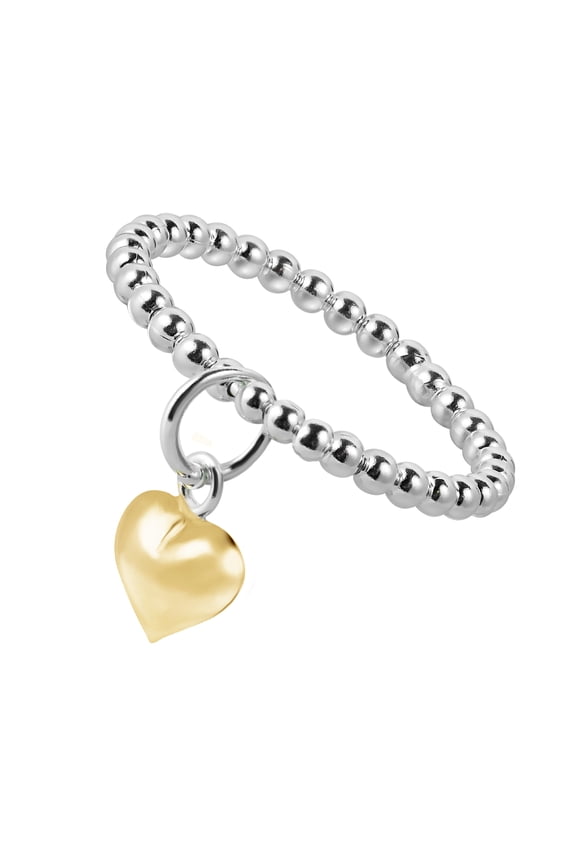Cute Gold Vermeil Dangle Heart Eternity Bead Ball Sterling Silver Ring for Female Anniversary-8