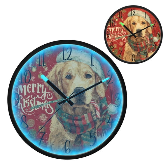 Cute Golden Retriever Dog Luminous Wall Clock with Sound-Activated LED 12-Inch Silent Acrylic Timepiece for Bedroom Livingroom or Office