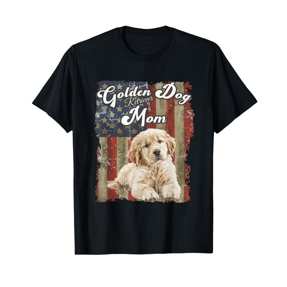 Cute Golden Retriever Dog Mom Patriotic USA Flag Design T-Shirt for Animal Lovers