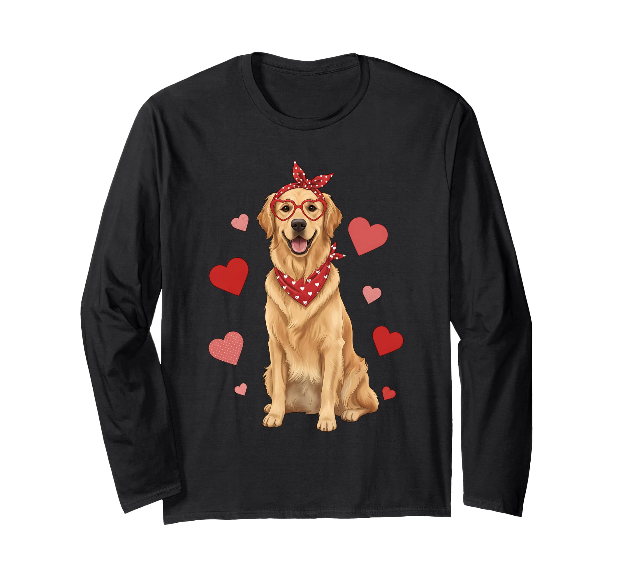 Cute Golden Retriever Graphic Long Sleeve T-Shirt for Valentine's Day ...