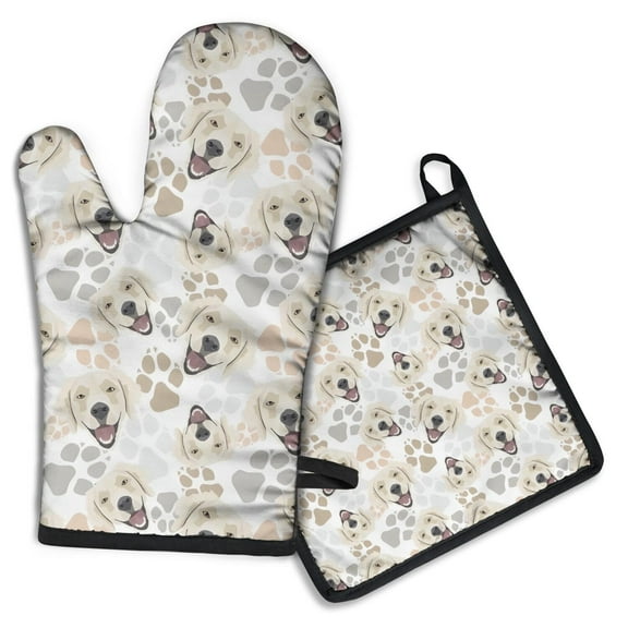 Cute Golden Retriever Kitchen Oven Mitt and Pot Holder Sets 2 Pcs for Baking, Cooking and Grilling, Heat Resistant Up To 392 °F