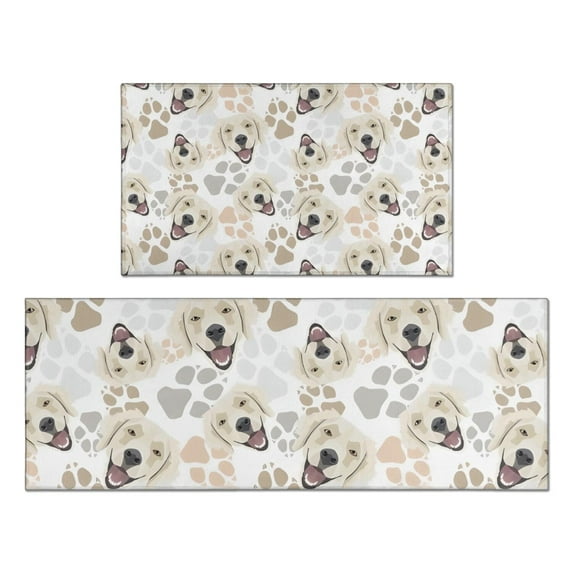 Cute Golden Retriever Kitchen Rugs Sets Of 2,Anti Fatigue Kitchen Mat Rugs Non Slip Washable,Decorative Kitchen Floor Mats for Kitchen,Sink,Laundry,17"x30"+17"x47"