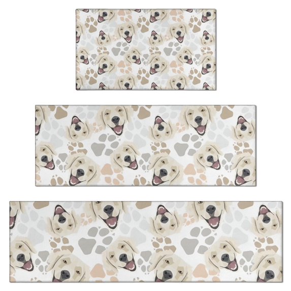 Cute Golden Retriever Kitchen Rugs Sets Of 3,Kitchen Runner Rugs Non Skid Washable,Decorative Kitchen Floor Mats for Kitchen,Sink,Laundry,17"x30"+ 17"x47" + 17"x59"