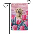 thumbnail image 1 of Cute Golden Retriever Tulip Flowers Garden Flag Hello Spring Summer Floral Dog Decor Flag Banner for Yard Outdoor 12.5X18 Inch Double Side, 1 of 6