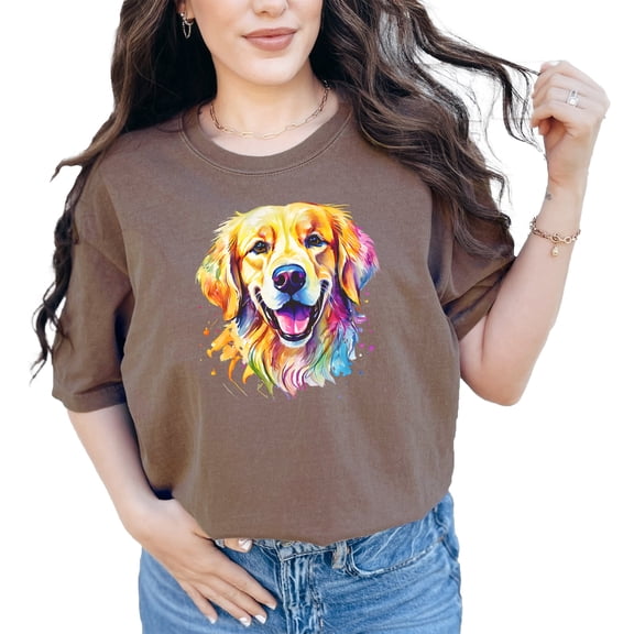Cute Golden Retriever Watercolor Art, Colorful Dog Lover Shirt, Rainbow Pet Portrait Tee, Animal Lover Gift, Artistic Dog Print Top, Espresso Comfort Colors T-Shirt, 2XL