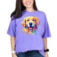 thumbnail image 1 of Cute Golden Retriever Watercolor Art, Colorful Dog Lover Shirt, Rainbow Pet Portrait Tee, Animal Lover Gift, Artistic Dog Print Top, Violet Comfort Colors T-Shirt, XL, 1 of 1
