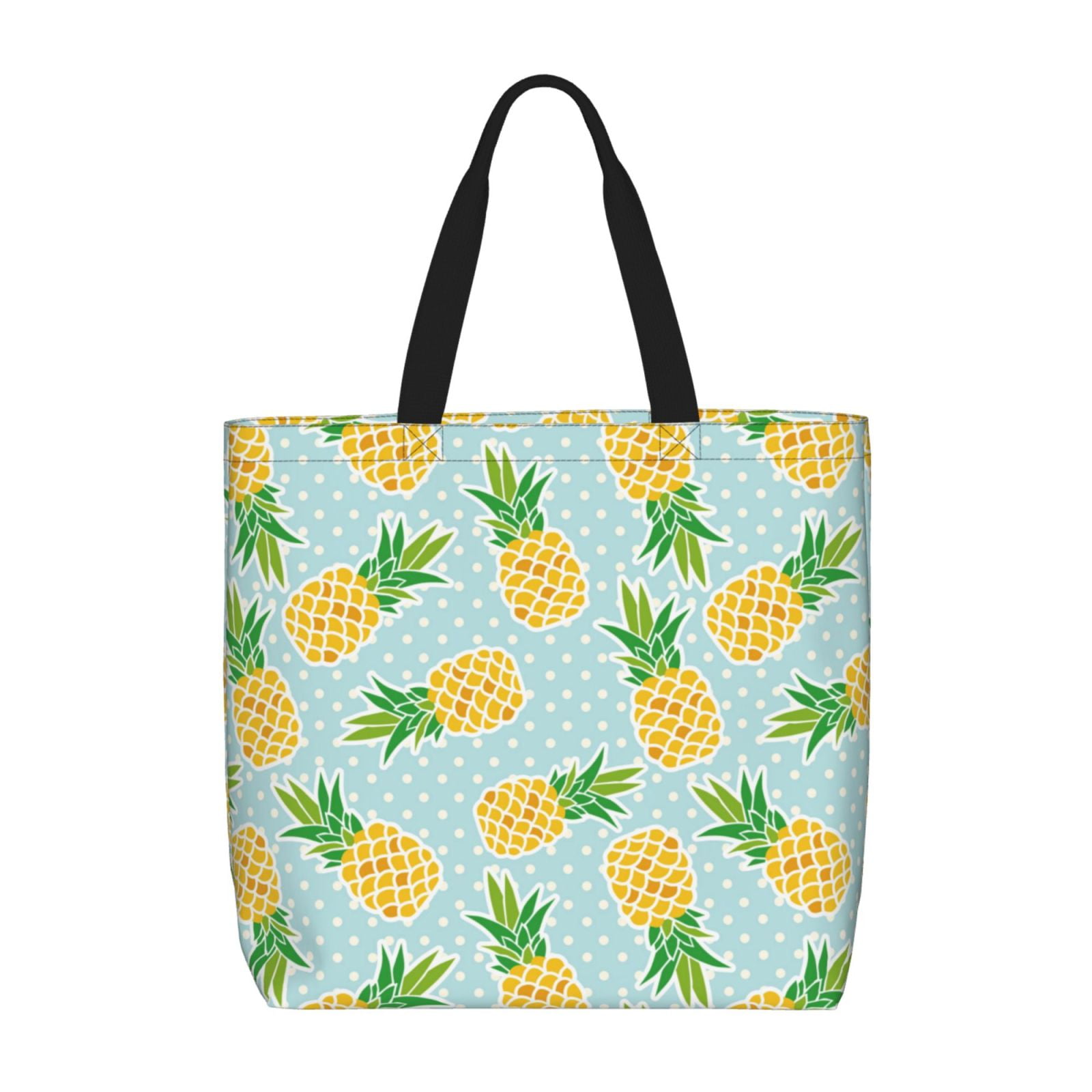 Cute Golden Yellow Pineapple Canvas Tote Bag for Women, Reusable