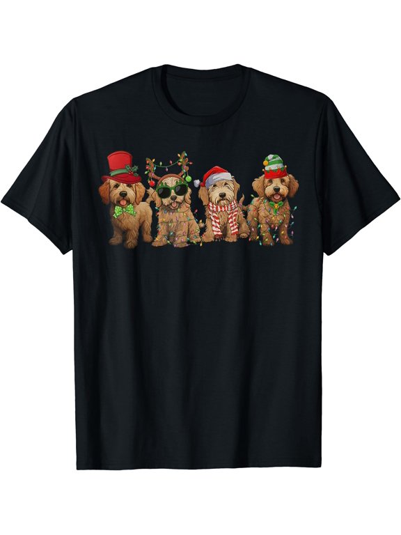 Cute Goldendoodle Dogs Christmas Lights Golden Doodle Dog PJ T-Shirt