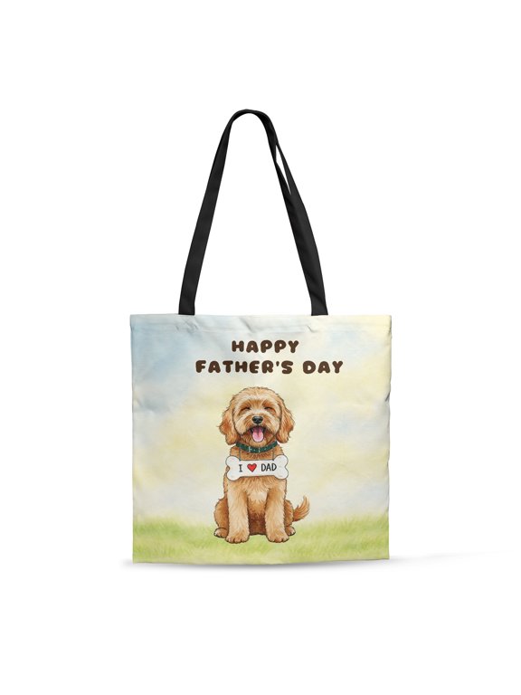 Cute Goldendoodle Loves Dad Happy Father's Day All Over Print 3D Canvas Tote Bag Doodle Dog Lover Gifts Idea Reusable Handbag - 12008