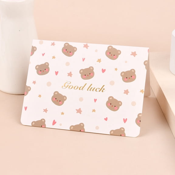 Cute Good Luck Card with Bear Design Adorable Greeting Card for Well Wishes, Blank Inside, Includes Envelope Perfect for Friends, Family, Students, or Anyone in Need of Encouragement