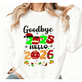 thumbnail image 1 of Cute Goodbye 2025 Hello 2026 Theme Graphic Breathable Tee T Shirt Top New Year Round-neck long-sleeved white S-3XL, 1 of 5