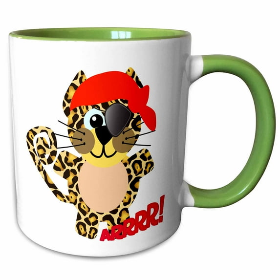 3drose, Cute Goofkins Leopard Pirate Cartoon, 11oz Two-tone Green Mug