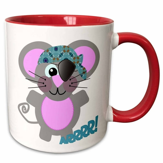 3drose, Cute Goofkins Mouse Pirate Cartoon, 15oz Two-tone Red Mug