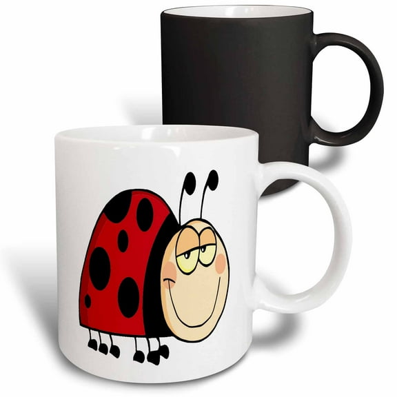 3drose, Cute Goofy Cartoon Grinning Little Ladybug, 11oz Magic Transforming Mug