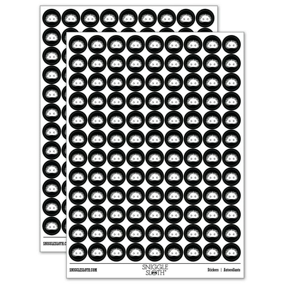Cute Goofy Spikey Sea Urchin 200+ Round Stickers - Black - Gloss Finish - 0.50" Size