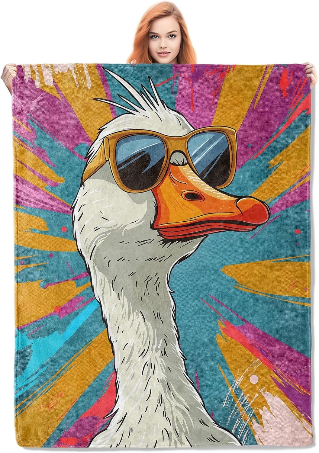 Cute Goose Blanket,Colorful Cartoon Flannel Throw Blankets,Soft Warm Lightweight Cozy Plush Animal Throws for Bedroom Sofa Home Decor Gifts for Women Girls 50"x40"