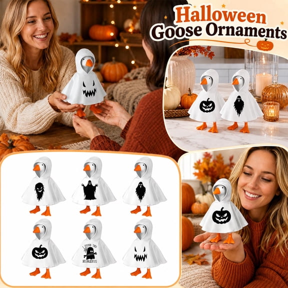 Cute Goose Figurine with White Hooded Cape, Whimsical Resin Animal Decor for Bedroom Shelf and Entryway Table, Festive Halloween Party Favors and Unique Home Gifts for Friends, 1