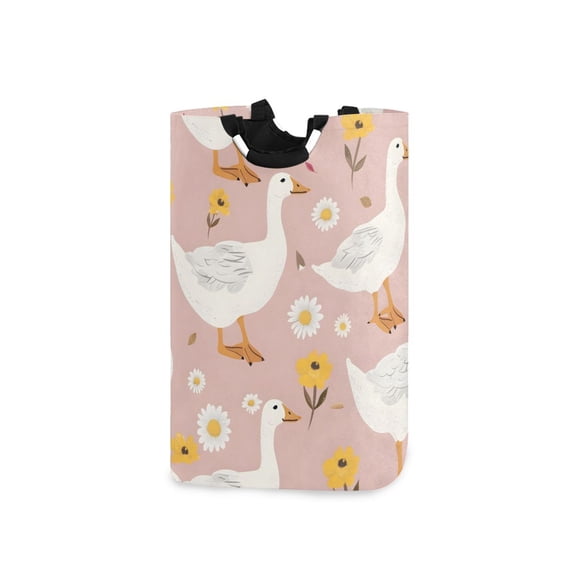 Cute Goose Flowers Laundry Basket with Handles Foldable Laundry Hamper Freestanding Washing Bin 50L