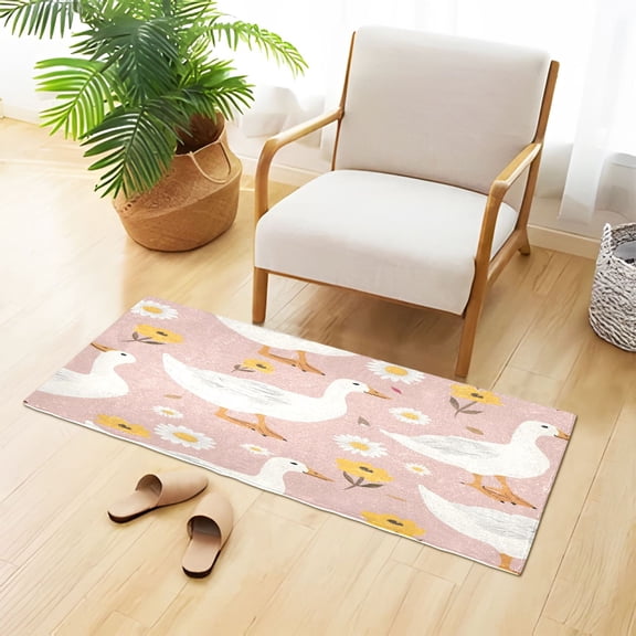 Cute Goose Flowers Plush Carpet Non Slip Runner Rug Absorbent Bath Mat 39" x 20"